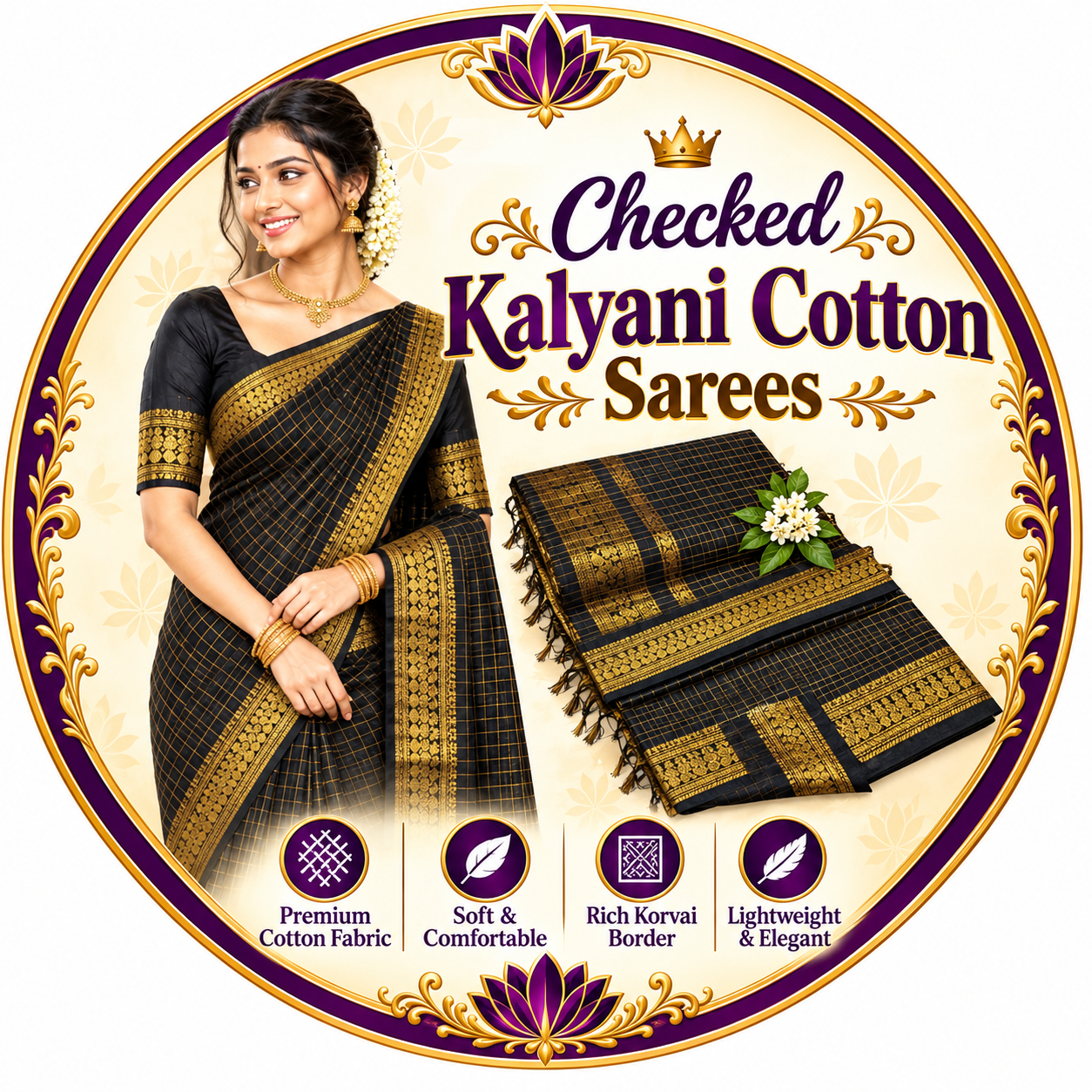 Checked Kalyani Cotton Sarees